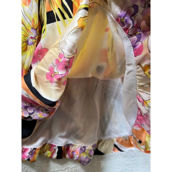 Vintage Cache Silk Floral Bubble Hem Halter Smocked Mini Dress Womens Large / XL - Picture 6 of 12